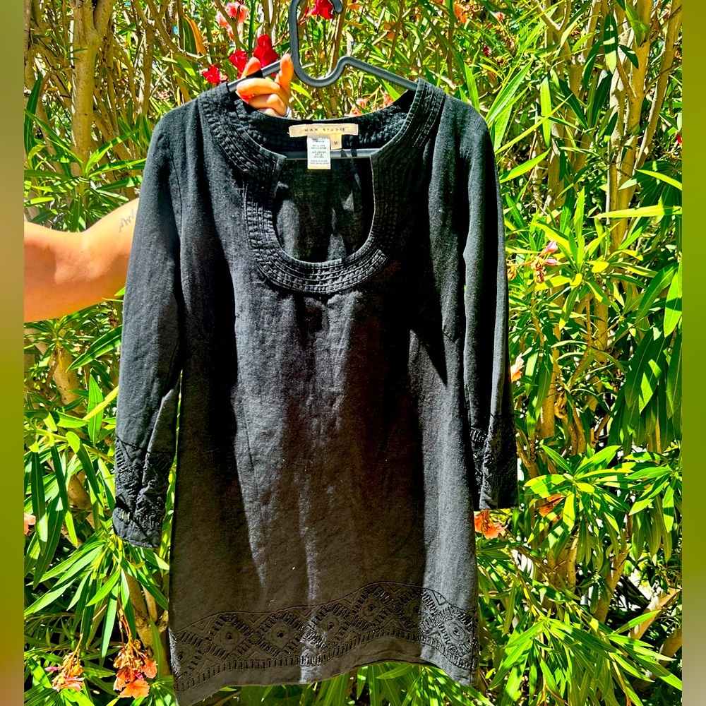 Black linen Max Studio mini summer dress size M